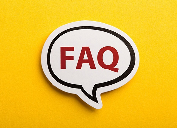 FAQ word bubble on bright yellow background