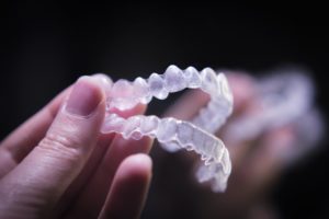 A set of clear aligners.