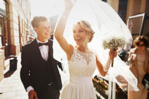 happy bride and groom