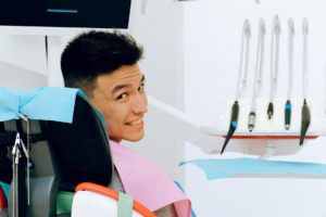 Man at dentist for a dental checkup.